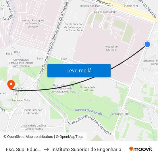 Esc. Sup. Educação to Instituto Superior de Engenharia do Porto map