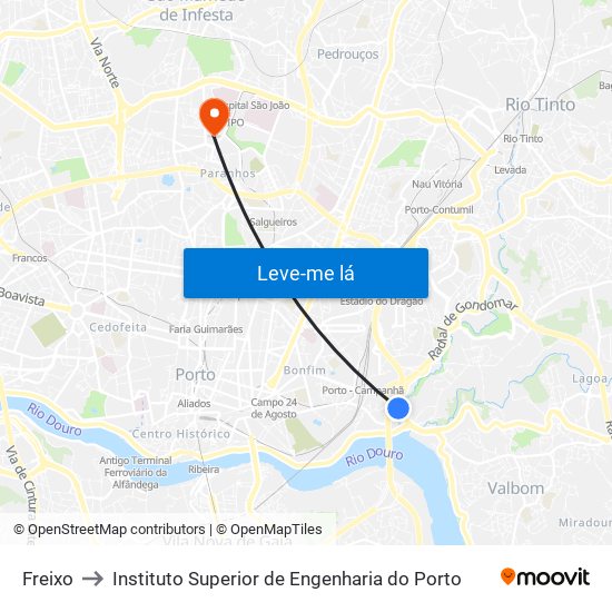 Freixo to Instituto Superior de Engenharia do Porto map
