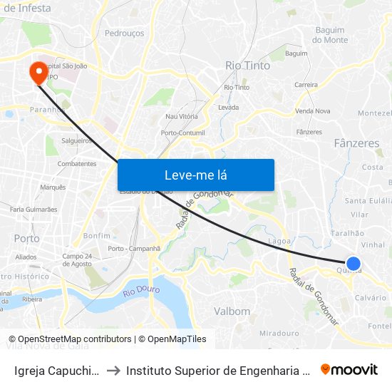 Igreja Capuchinhos to Instituto Superior de Engenharia do Porto map
