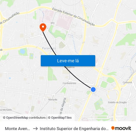 Monte Aventino to Instituto Superior de Engenharia do Porto map