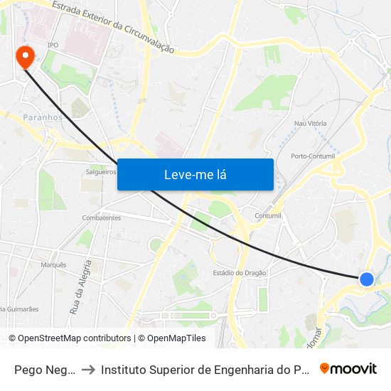 Pego Negro to Instituto Superior de Engenharia do Porto map