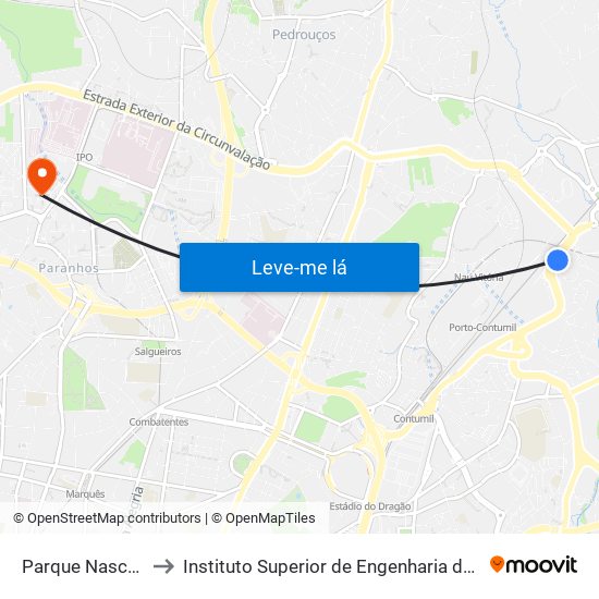 Parque Nascente to Instituto Superior de Engenharia do Porto map
