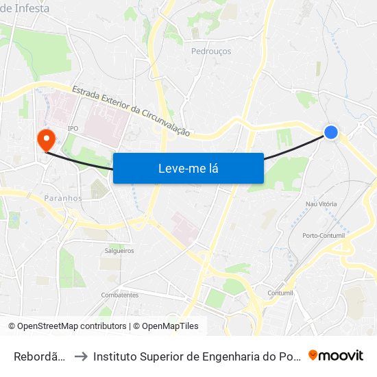 Rebordãos to Instituto Superior de Engenharia do Porto map