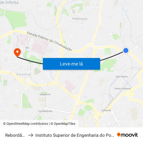 Rebordãos to Instituto Superior de Engenharia do Porto map