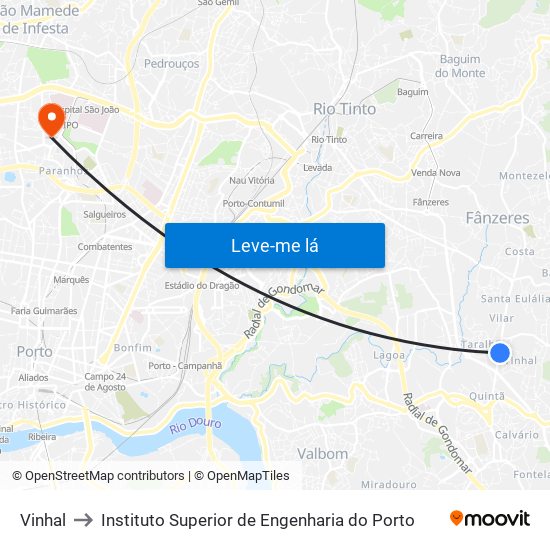Vinhal to Instituto Superior de Engenharia do Porto map