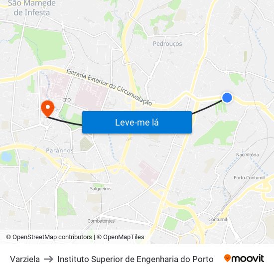 Varziela to Instituto Superior de Engenharia do Porto map