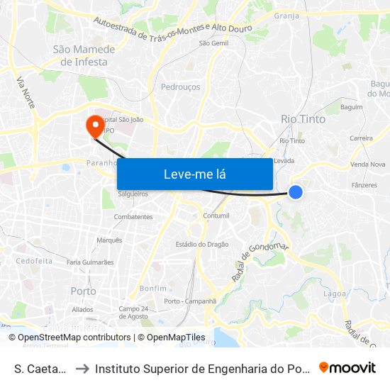 S. Caetano to Instituto Superior de Engenharia do Porto map