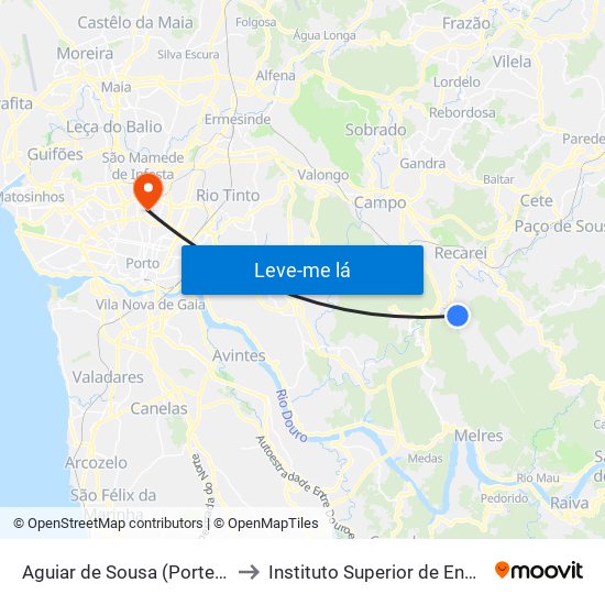 Aguiar de Sousa (Portela de Boncinhos) to Instituto Superior de Engenharia do Porto map