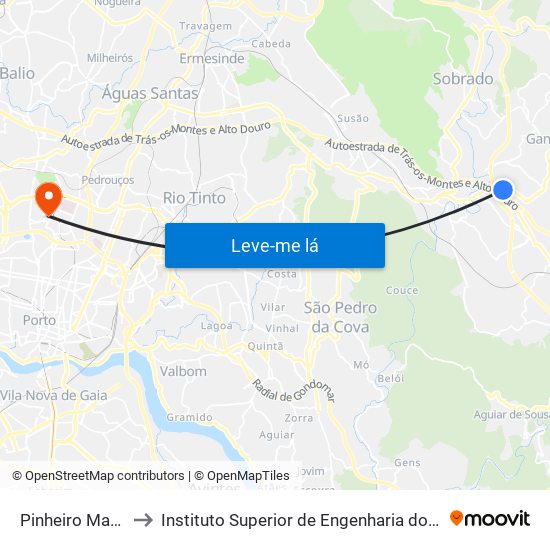 Pinheiro Manso to Instituto Superior de Engenharia do Porto map