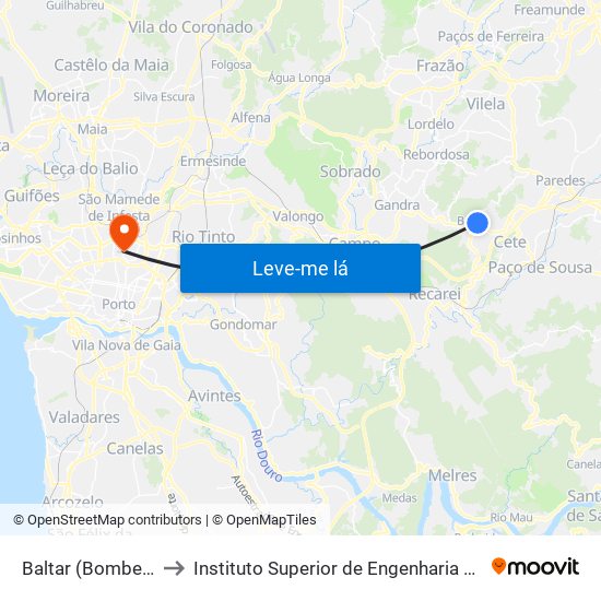 Baltar (Bombeiros) to Instituto Superior de Engenharia do Porto map