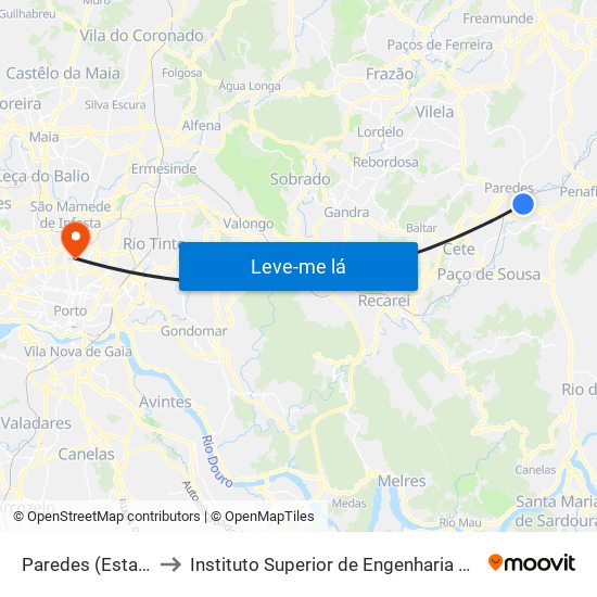 Paredes (Estação) to Instituto Superior de Engenharia do Porto map