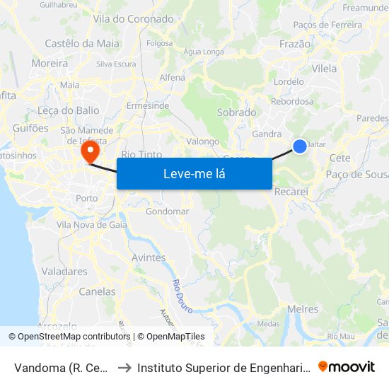 Vandoma (R.Central II) to Instituto Superior de Engenharia do Porto map
