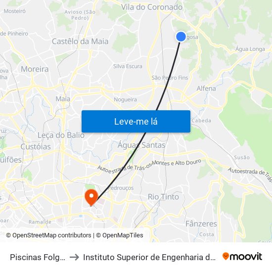 Piscinas Folgosa to Instituto Superior de Engenharia do Porto map