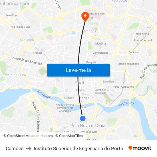Camões to Instituto Superior de Engenharia do Porto map