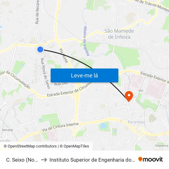 C. Seixo (Norte) to Instituto Superior de Engenharia do Porto map