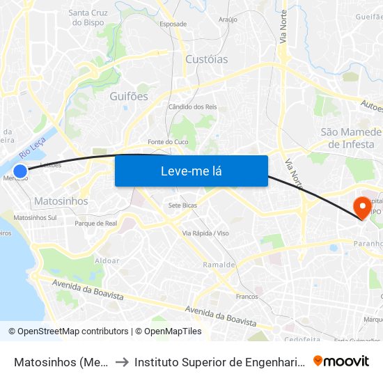 Matosinhos (Mercado) to Instituto Superior de Engenharia do Porto map