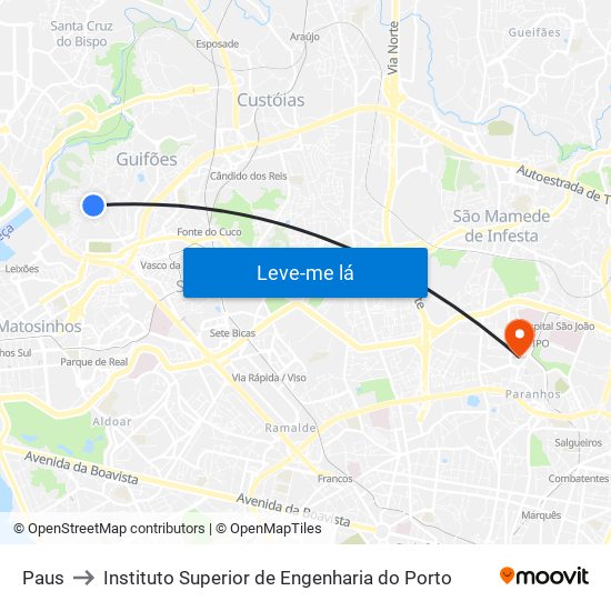 Paus to Instituto Superior de Engenharia do Porto map