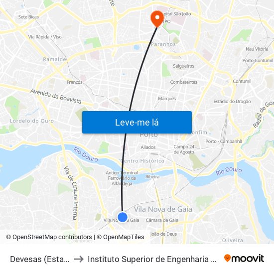 Devesas (Estação) to Instituto Superior de Engenharia do Porto map