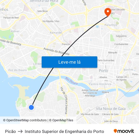 Picão to Instituto Superior de Engenharia do Porto map