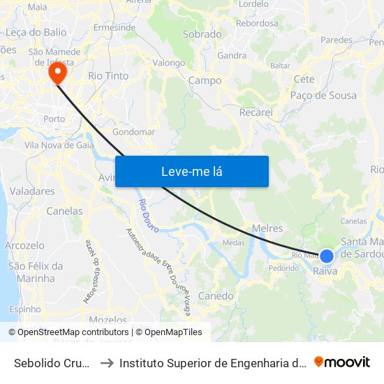 Sebolido Cruzeiro to Instituto Superior de Engenharia do Porto map