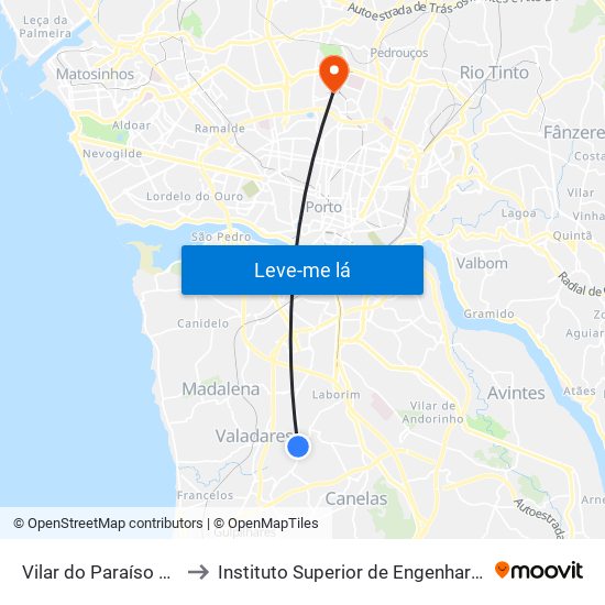 Vilar do Paraíso Calçada to Instituto Superior de Engenharia do Porto map