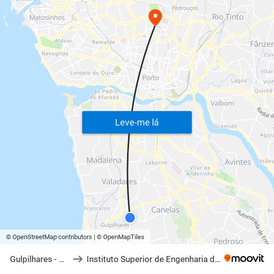Gulpilhares - Viúva to Instituto Superior de Engenharia do Porto map