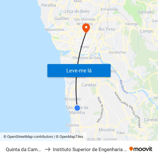 Quinta da Camarinha to Instituto Superior de Engenharia do Porto map