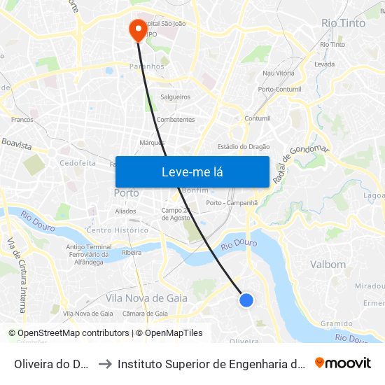 Oliveira do Douro to Instituto Superior de Engenharia do Porto map
