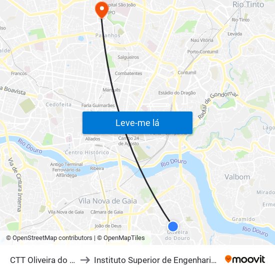 CTT Oliveira do Douro to Instituto Superior de Engenharia do Porto map