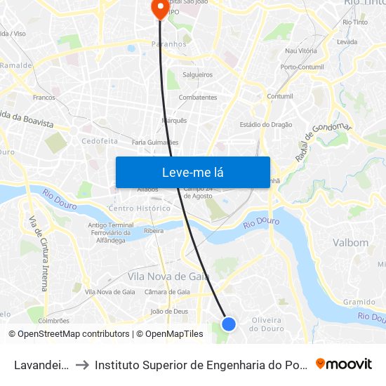 Lavandeira to Instituto Superior de Engenharia do Porto map