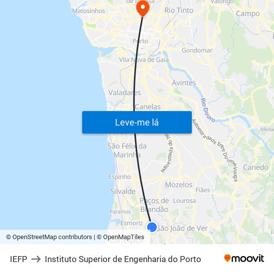 IEFP to Instituto Superior de Engenharia do Porto map