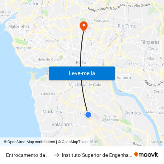 Entrocamento da Palmeira to Instituto Superior de Engenharia do Porto map