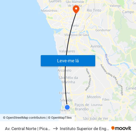 Av. Central Norte to Instituto Superior de Engenharia do Porto map