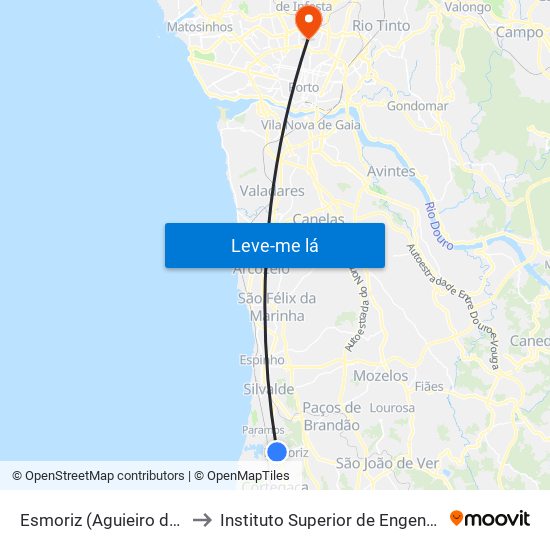 Esmoriz (Aguieiro de Baixo) - A to Instituto Superior de Engenharia do Porto map