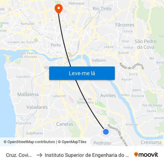 Cruz. Covinha to Instituto Superior de Engenharia do Porto map