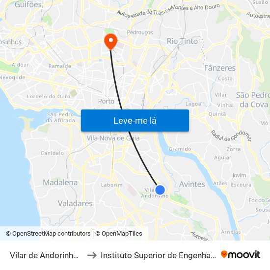 Vilar de Andorinho (Igreja) to Instituto Superior de Engenharia do Porto map