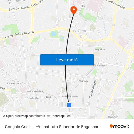 Gonçalo Cristóvão to Instituto Superior de Engenharia do Porto map