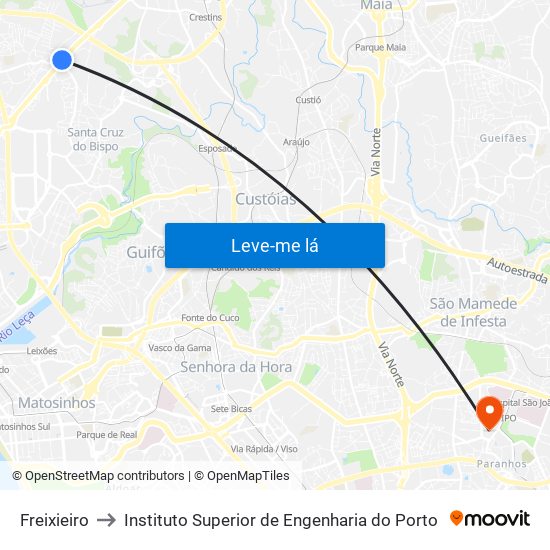 Freixieiro to Instituto Superior de Engenharia do Porto map