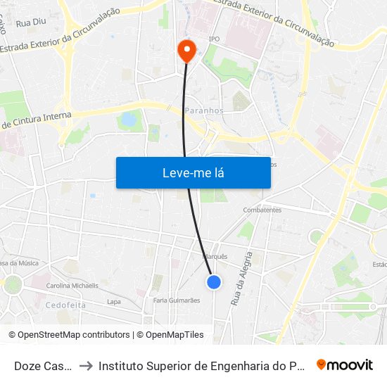 Doze Casas to Instituto Superior de Engenharia do Porto map
