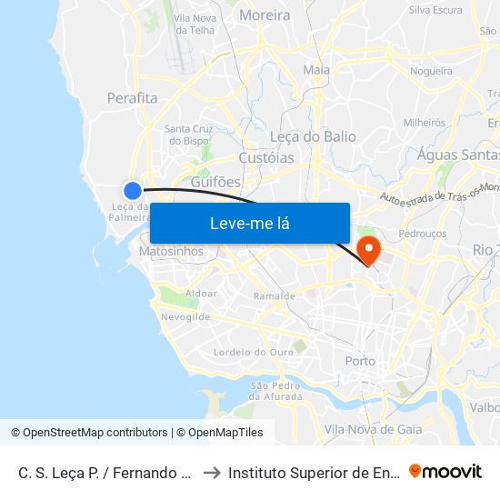 C. S. Leça P. / Fernando A. (Supermercado) to Instituto Superior de Engenharia do Porto map