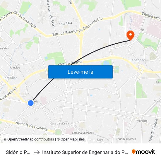 Sidónio Pais to Instituto Superior de Engenharia do Porto map