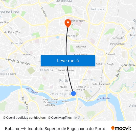 Batalha to Instituto Superior de Engenharia do Porto map