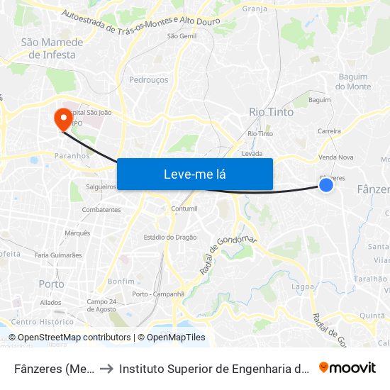 Fânzeres (Metro) to Instituto Superior de Engenharia do Porto map