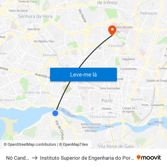 Nó Candal to Instituto Superior de Engenharia do Porto map