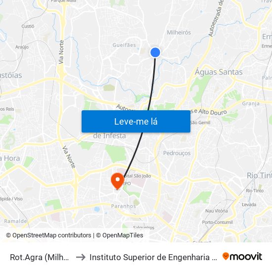 Rot.Agra (Milheirós) to Instituto Superior de Engenharia do Porto map