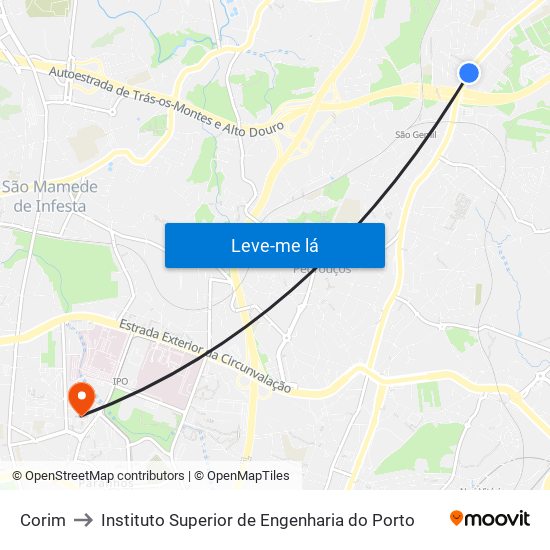 Corim to Instituto Superior de Engenharia do Porto map