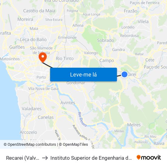 Recarei (Valvide) to Instituto Superior de Engenharia do Porto map