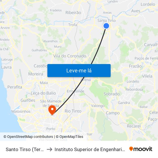 Santo Tirso (Terminal) to Instituto Superior de Engenharia do Porto map