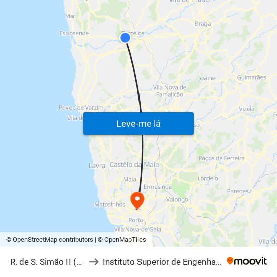 R. de S. Simão II (Viaduto) to Instituto Superior de Engenharia do Porto map