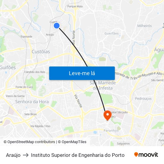 Araújo to Instituto Superior de Engenharia do Porto map